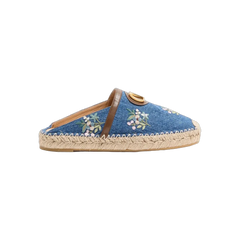 Valentino VLogo Signature Mule In Denim With Floral Embroidery 25mm Denim