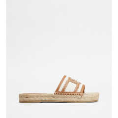 Tods Kate Sandals In Canvas And Leather White Brown Womens