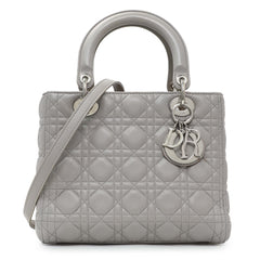 Christian Dior Grey Lambskin Cannage Medium Lady Dior