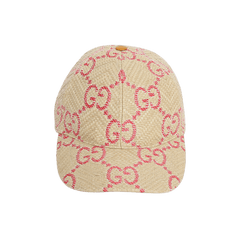Gucci GG Raffia Effect Baseball Hat Beige/Red