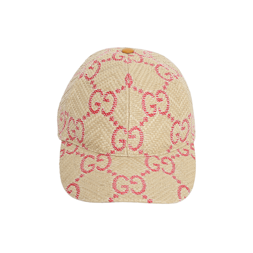 Gucci GG Raffia Effect Baseball Hat Beige/Red