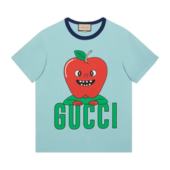 Gucci Apple Print Cotton T-Shirt Light Blue
