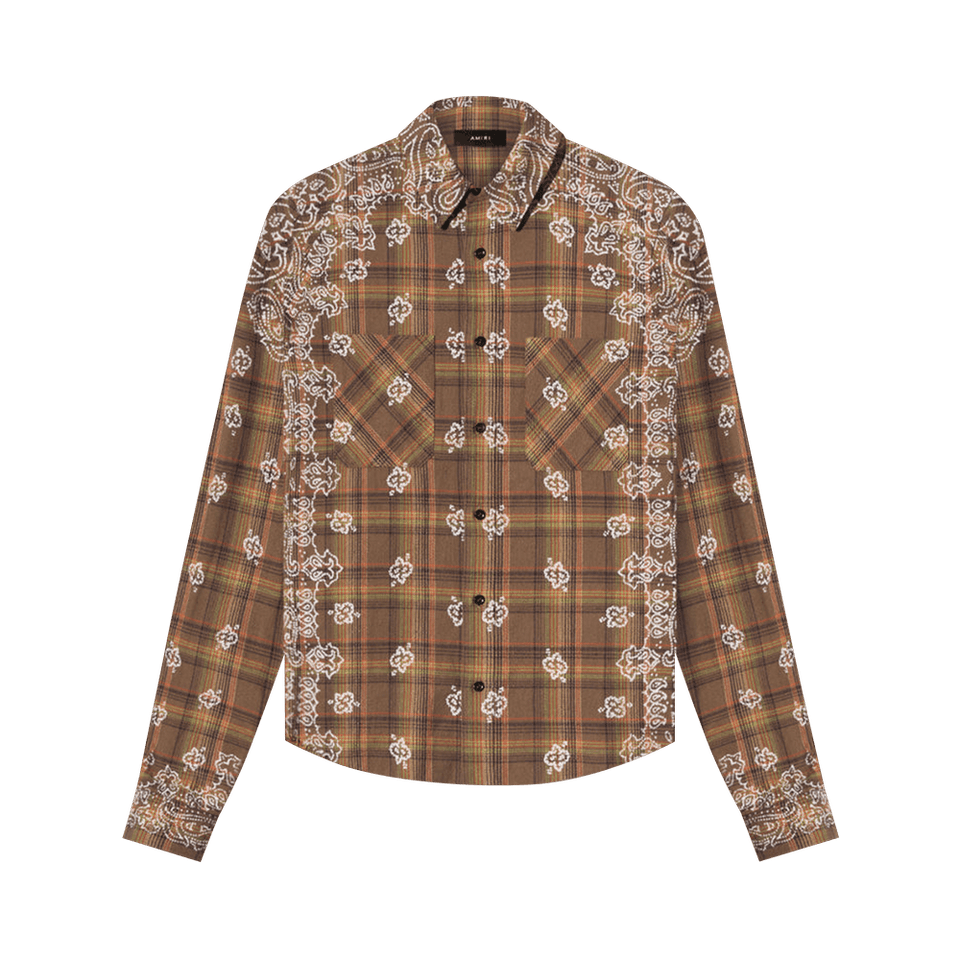 Amiri Bleach Bandana Plaid Shirt Brown