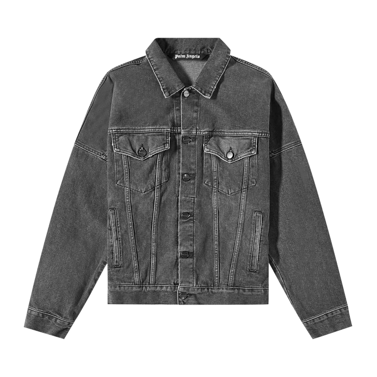 Palm Angels Logo Over Denim Jacket Black/White