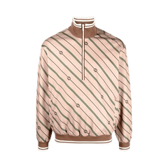 Gucci Twill GG Stripe Knit Half Zip Jacket Beige/Brown