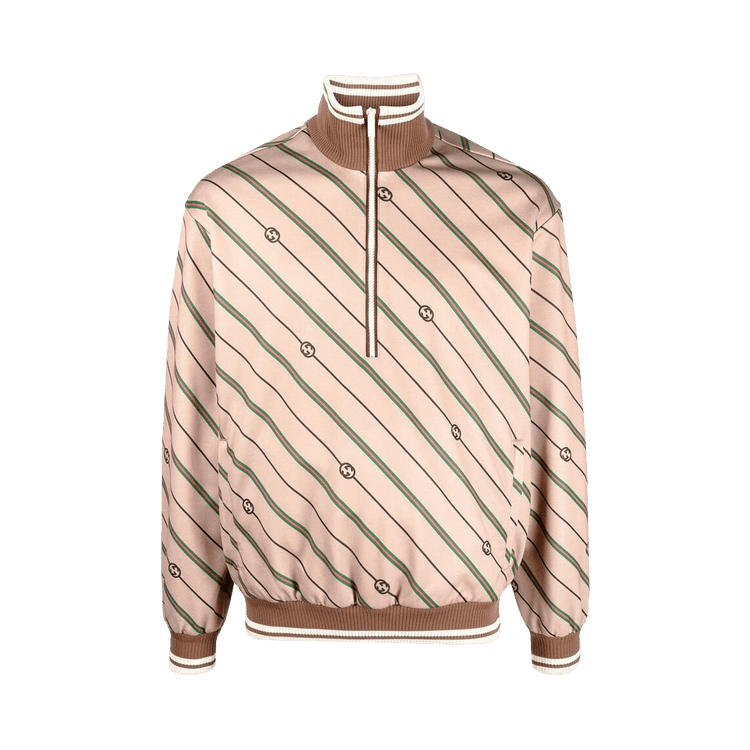 Gucci Twill GG Stripe Knit Half Zip Jacket Beige/Brown