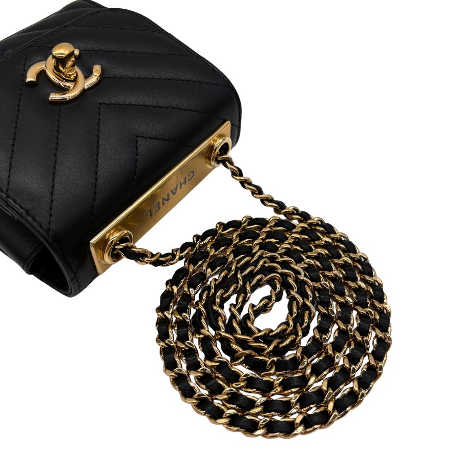 CS062 - CHANEL Black Lambskin Chevron Mini Flap Bag