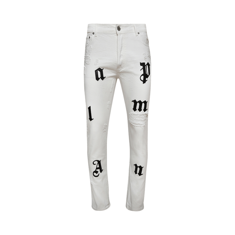 Palm Angels Bull Logo Patch Regular 5 Pocket Jeans Off White/Black