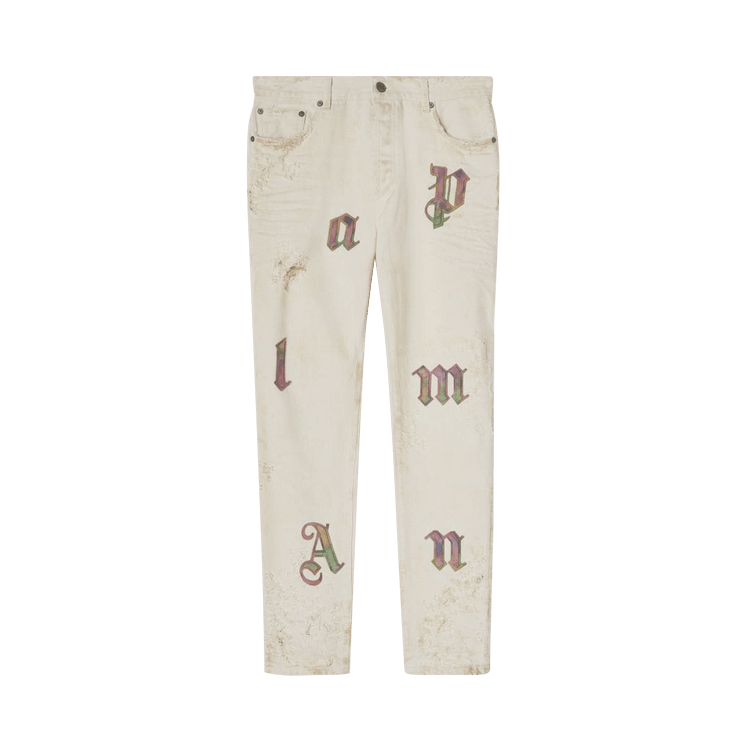Palm Angels Rainbow Logo Patch Jeans Off White