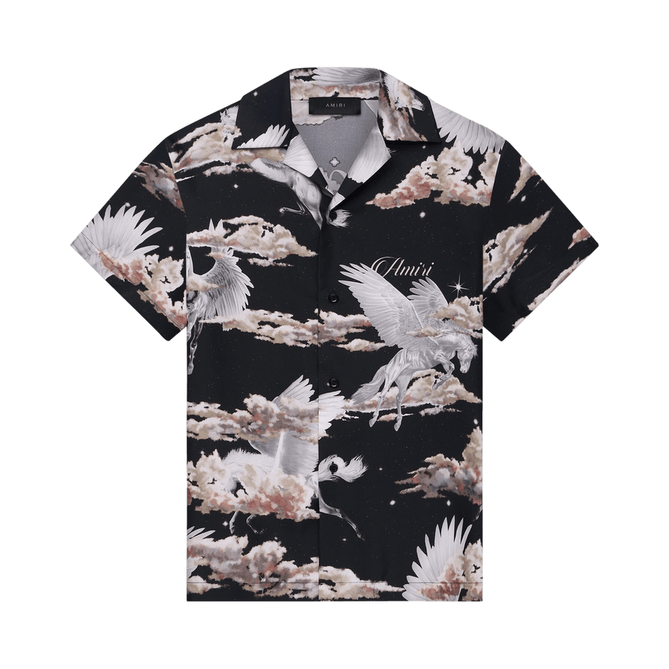 Amiri All Over Pegasus Bowling Shirt Black