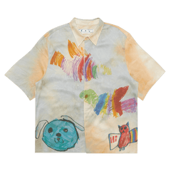 Off-White Cartoon Satin Shorts-Sleeve Shirt Beige/Multicolor