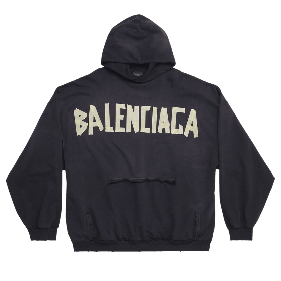 Balenciaga Ripped Pocket Hoodie Washed Black