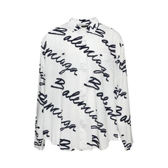 Balenciaga Logo Long-Sleeve Shirt White/Navy