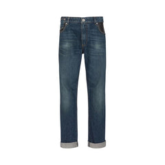 Balmain Leather Pocket Regular Denim Pants Blue