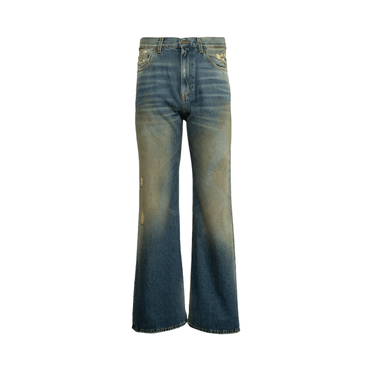 Palm Angels Ripped Straight Leg Jeans Blue/Brown