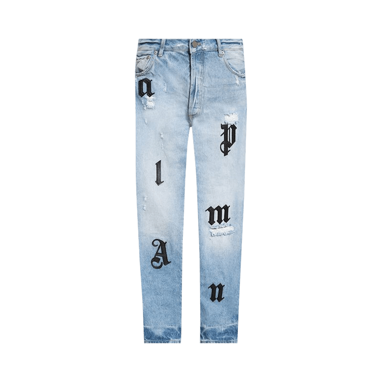 Palm Angels Logo Patches Jeans Light Blue