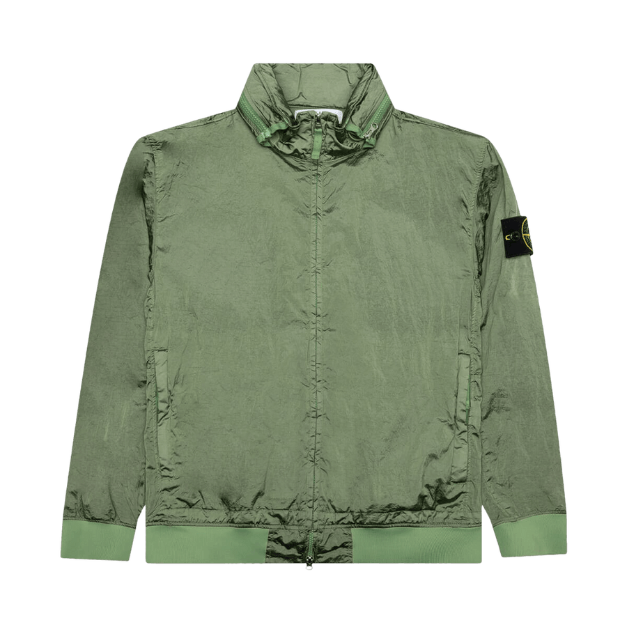 Stone Island Waffen Patch Foldable Hooded Zip Up Jacket Sage