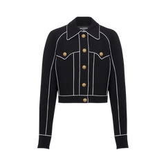 Balmain Buttoned Contrasted Western Crepe Jacket Black