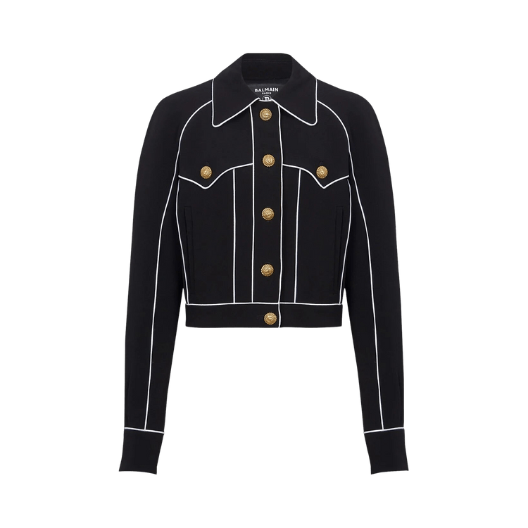 Balmain Buttoned Contrasted Western Crepe Jacket Black