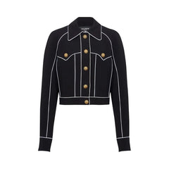 Balmain Buttoned Contrasted Western Crepe Jacket Black