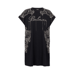 Balmain Sleeveless Embroidered Paisley Chains Shorts Dress Black/Old Silver