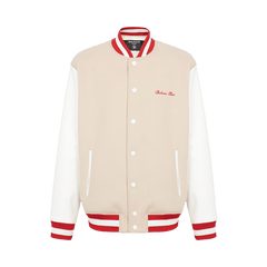 Balmain Bicolor Signature Varsity Jacket Ivory/Off White/Red