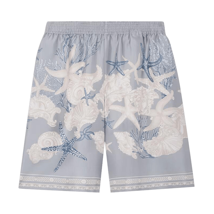 Versace Printed Silk Twill Shorts Concrete/Dusty Blue/Bone