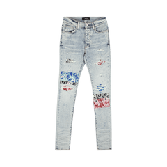 Amiri Pajama Art Patch Skinny Jeans Blue