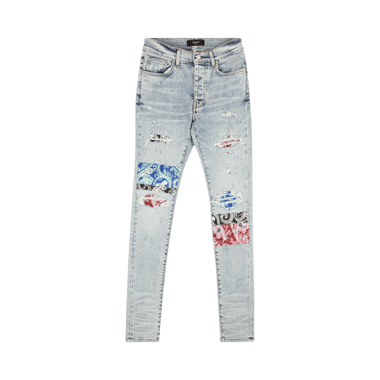 Amiri Pajama Art Patch Skinny Jeans Blue