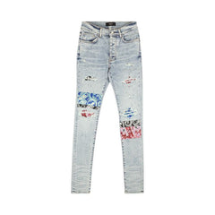Amiri Pajama Art Patch Skinny Jeans Blue