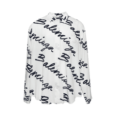 Balenciaga Logo Long-Sleeve Shirt White/Navy