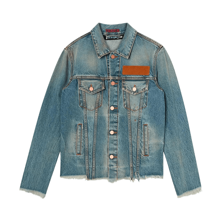 Palm Angels Palm Tree Embroidered Denim Jacket Blue
