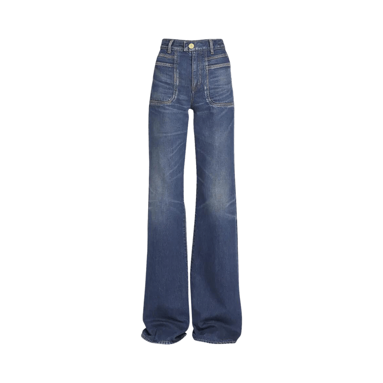 Balmain High Waisted Flared Jeans Blue