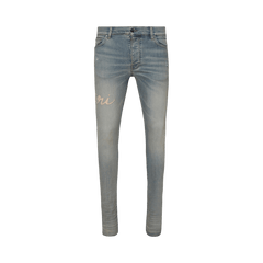 Amiri Script Logo Skinny Jean Antique Indigo