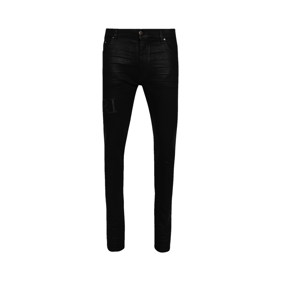 Amiri Serif Logo Wax Skinny Jean Black