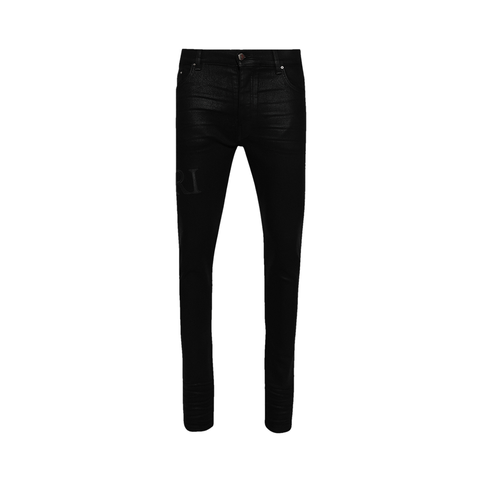 Amiri Serif Logo Wax Skinny Jean Black
