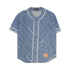 Louis Vuitton x Supreme Jacquard Denim Baseball Jersey Blue