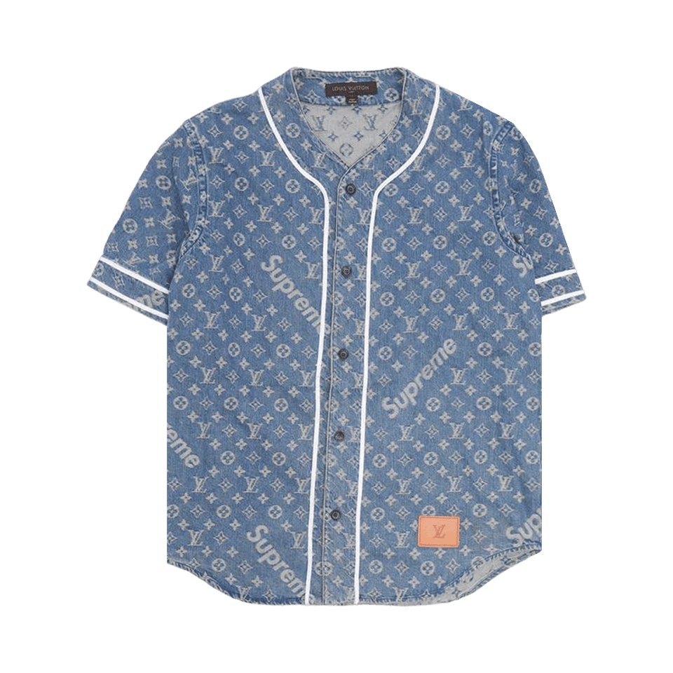 Louis Vuitton x Supreme Jacquard Denim Baseball Jersey Blue
