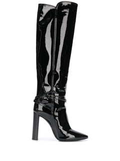 patent-leather knee-high boots