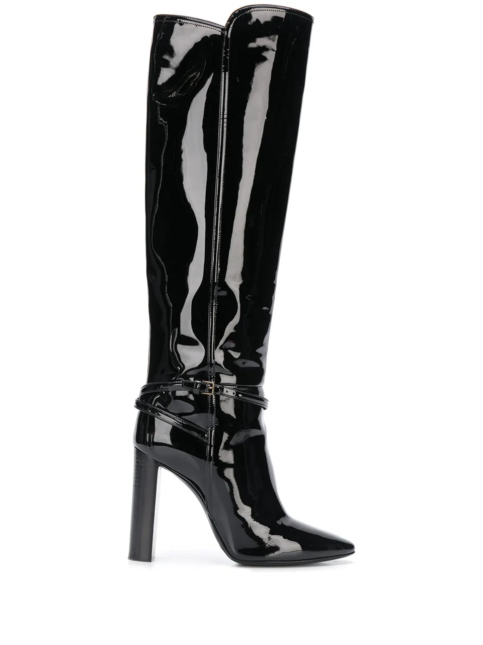 patent-leather knee-high boots