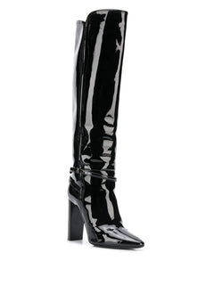 patent-leather knee-high boots
