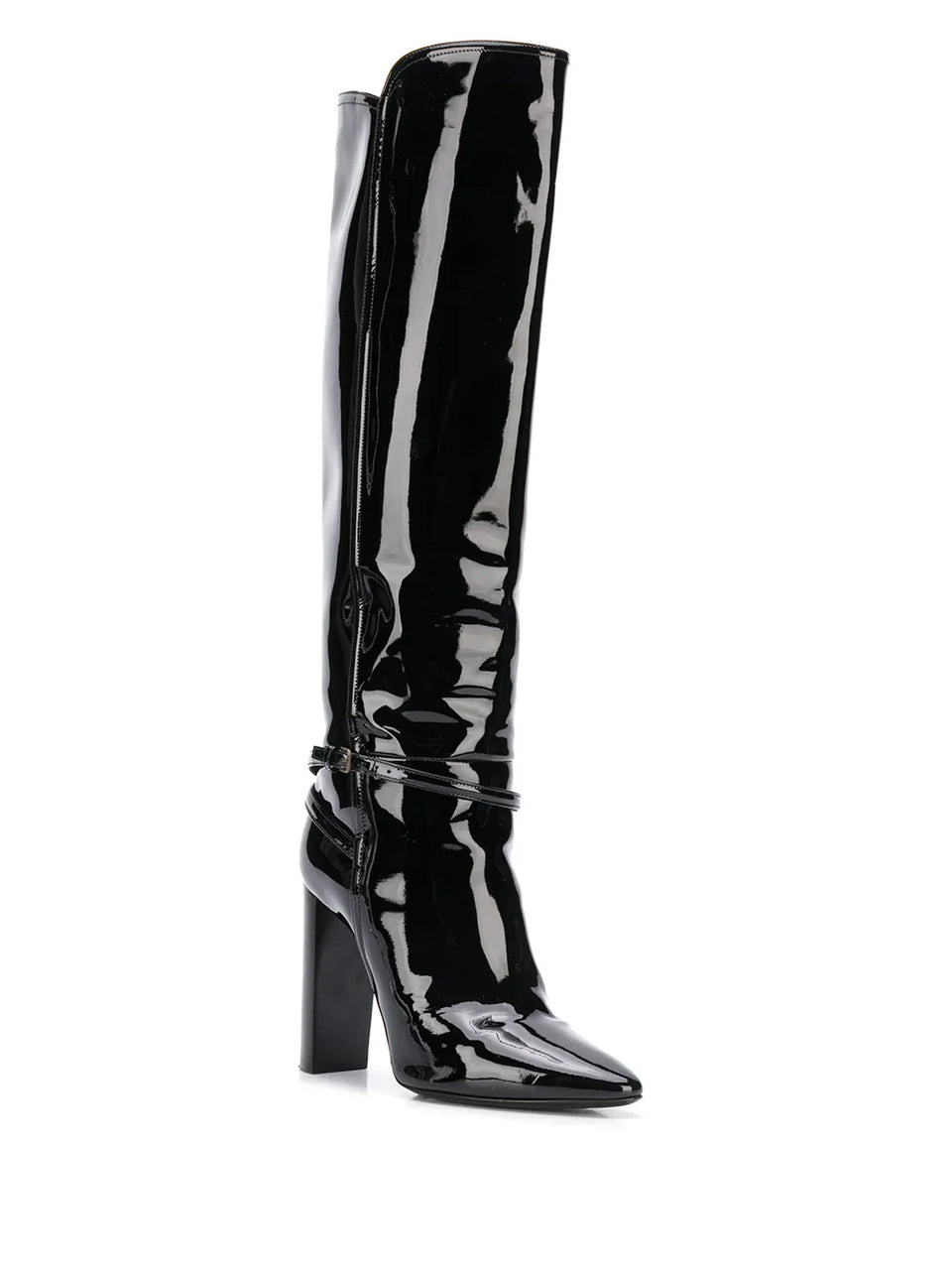 patent-leather knee-high boots