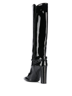patent-leather knee-high boots