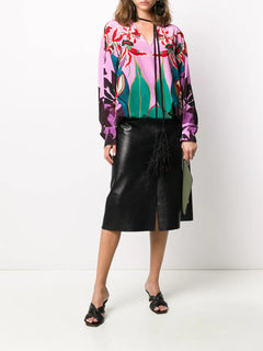 feather-embellished Mirrored Orchid Ramage blouse