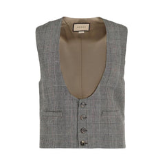 Gucci Wool Blend Plaid Vest Grey/Beige