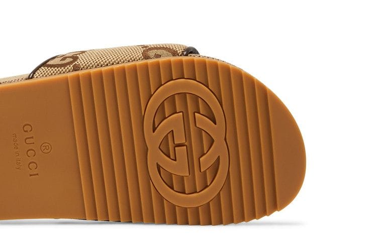 Gucci GG Canvas Slide Sandal Camel Monogram