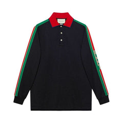 Gucci Long-Sleeve Logo Polo Multicolor