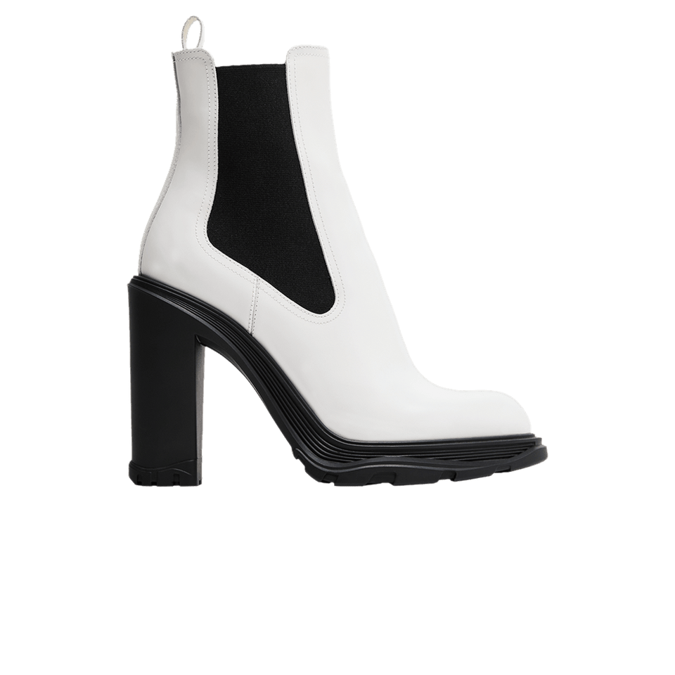 Alexander McQueen Wmns Tread Slick Heeled Chelsea Boot 'Ivory Black'