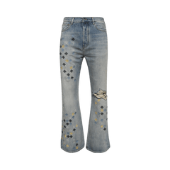 Amiri MA Quad Embroidered Flare Jeans Antique Indigo