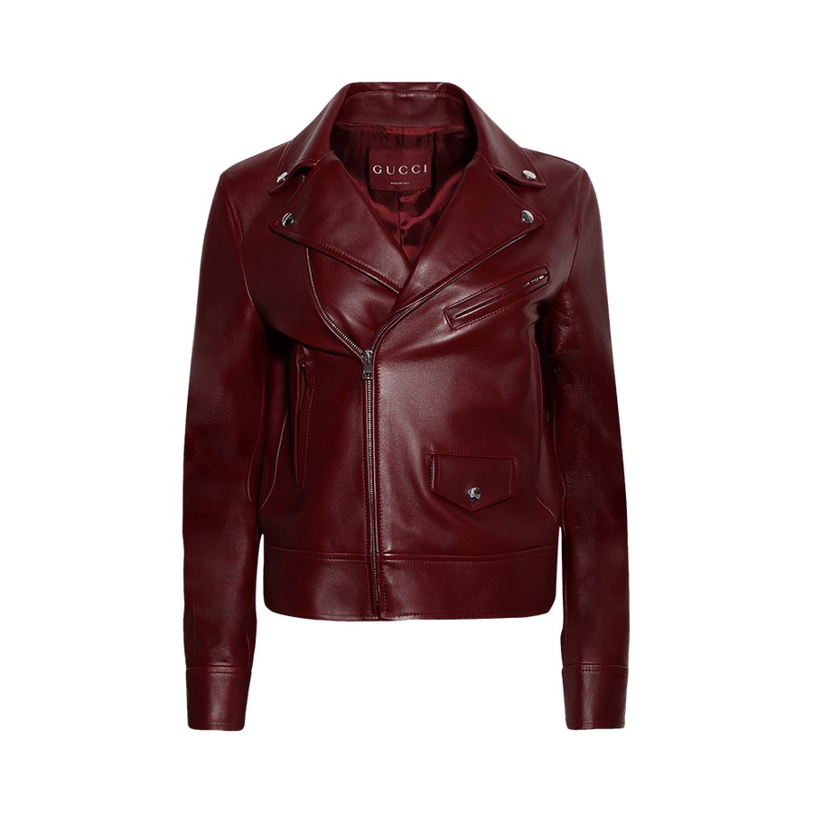 Gucci Leather Biker Jacket Rosso Ancora Red